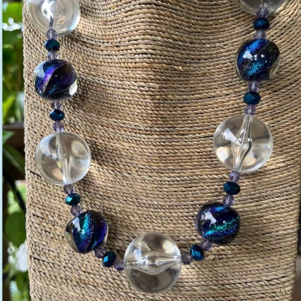 JAM Designs Blue Dichroic and Lucite Beaded Necklace